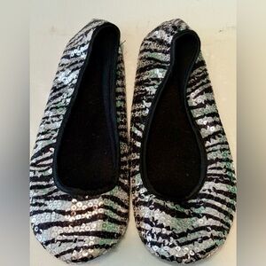 Sequin Zebra Print Slippers